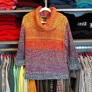 Chelsea & Theodore multicolored ombré 3/4 cuff sleeve cowl neck sweater size XS